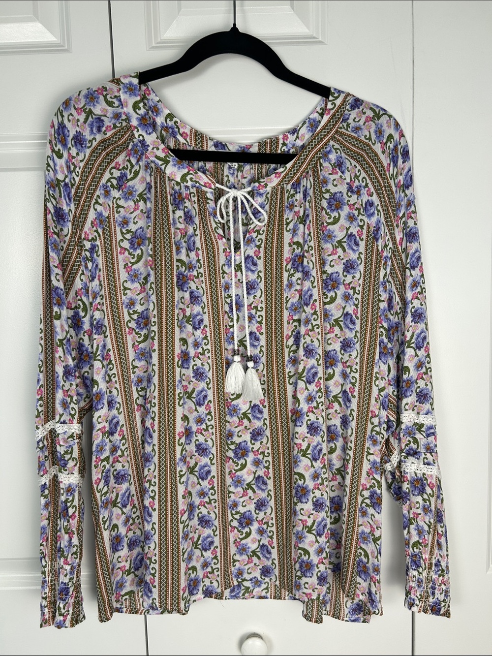 Jane and Delancey Lavender Floral Stripe Peasant Top